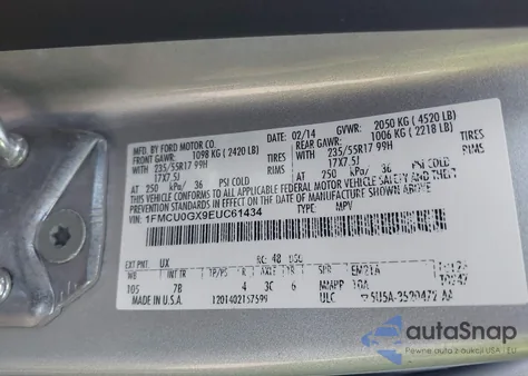 2014 Ford Escape Se from USA, damaged, VIN 1FMCU0GX9EUC61434